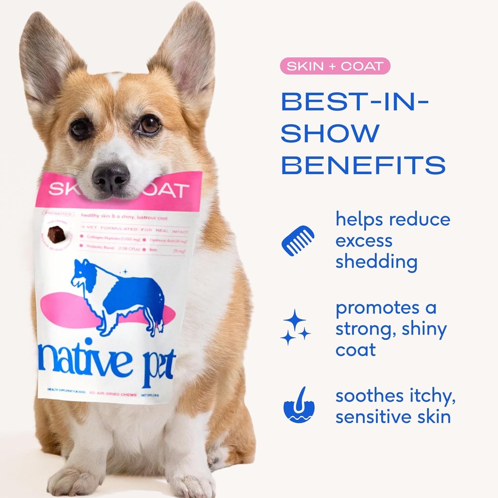 Native Pet Omega Skin and Coat Chews for Dogs - Dog Skin and Coat Supplement for Healthy, Shiny Fur, Reduce Shedding and Dry Spots - Made with Omega 3 Fish Oil and Wild-Caught Salmon Oil - 60 Chews 3