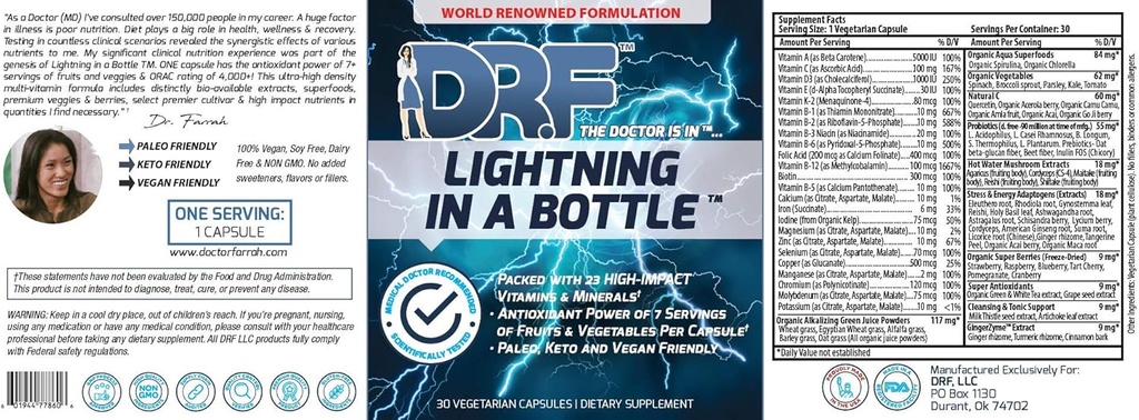 Lightning in a Bottle by Dr. Farrah World Renown Medical Doctor | 23 High Impact Vitamins & Minerals | Antioxidant Power of 7 Servings of Fruit & Vegetables | Paleo, Keto, & Vegan Friendly 2