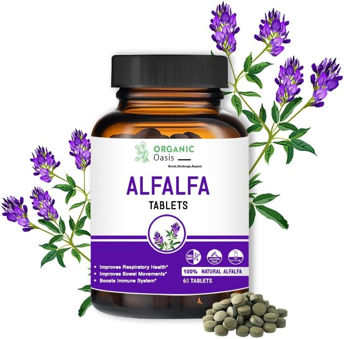 Alfalfa Medicago Sativa Tablets, 60 Tablets, Improves Respiratory Health and Bowel Movements, Boosts Immune System,Organic and Natural | Superfood Supplement | Vegan 2