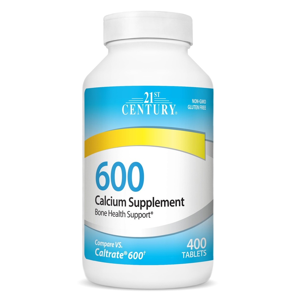 21st Century Calcium 600 mg Supplement (400 Tablets), Vegan-Friendly Bone Strength Calcium Supplement, Non-GMO & Gluten-Free Calcium Carbonate, No Artificial Flavors, Suitable for Men & Women