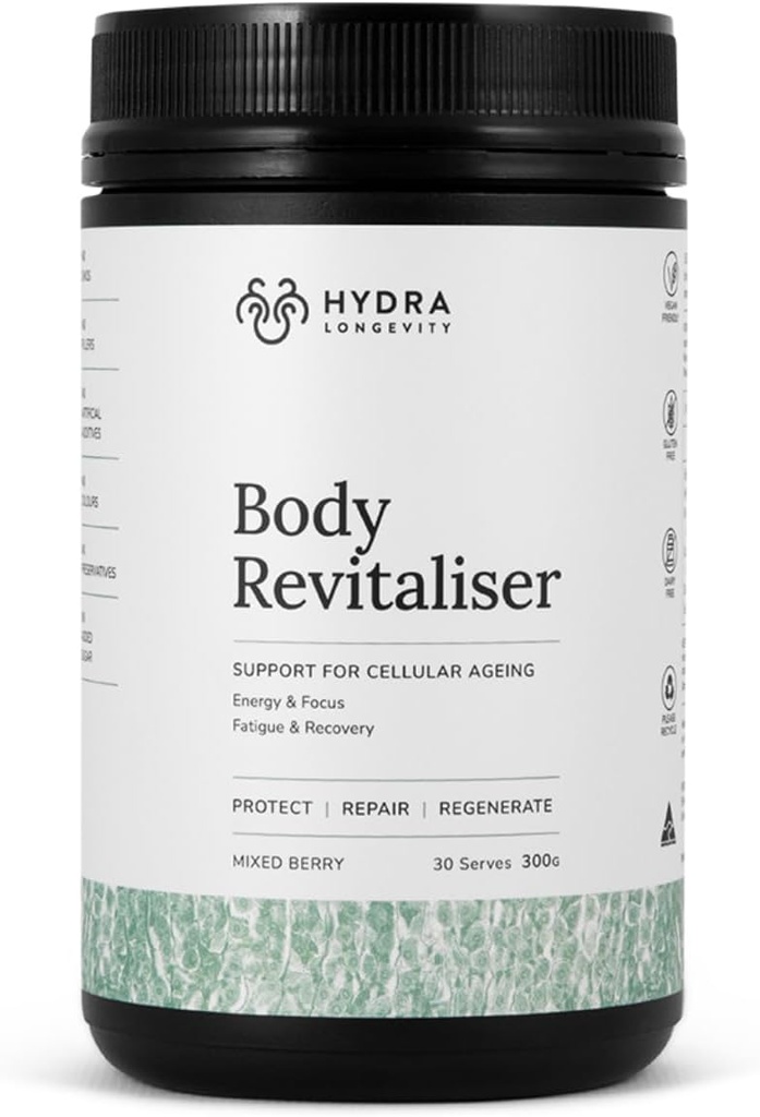 Body Revitaliser Organic Superfood Powder Health Supplement, 49 Ingredient Smoothie Mix with Prebiotics, Chlorella, Reishi, Vegan, Non-GMO, Gluten-Free 300 Grams (30 Servings)