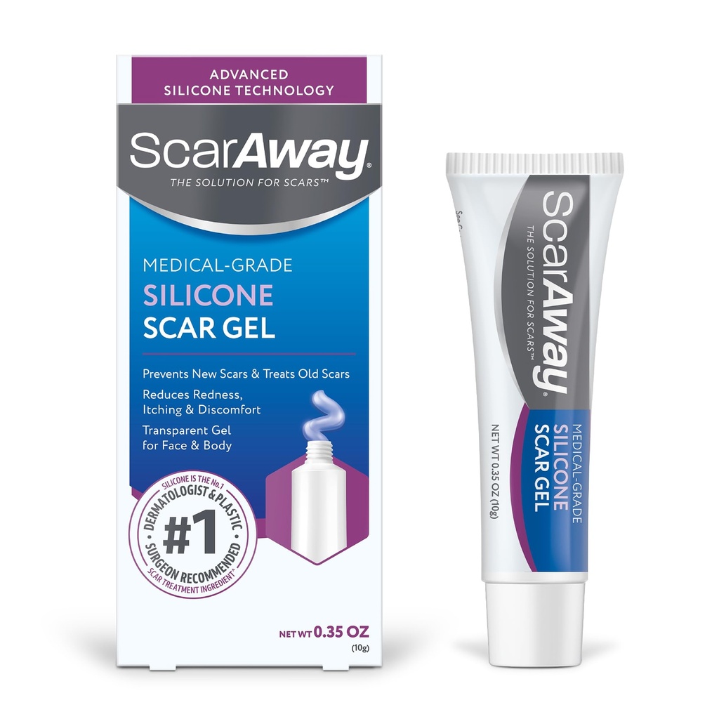 ScarAway Silicone Scar Gel, Helps Improve Size, Color & Texture of Hypertrophic & Keloid Scars from Injury, Burns & Surgery, Water Resistant, 10g (0.35 Oz)