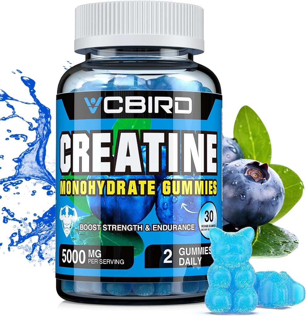 Creatine Monohydrate 5g Per Serving, No Sugar Creatine Supplements Support for Strength, Performance, Energy, Recovery, Gluten-Free Creatine for Women and Men, Blueberry Flavor (30 Gummies108)