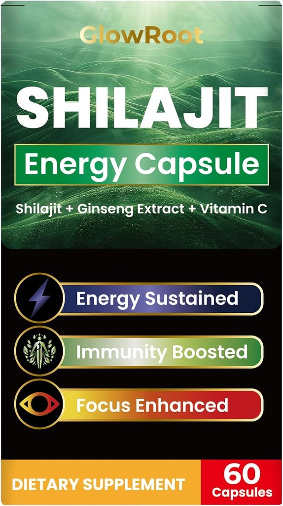 Shilajit Capsules, High Grade Shilajit from Himalaya, Abundant Fulvic Acid & 85+ Trace Minerals, Gluten Free, No Added Sugar Shilajit Capsules for Men and Women
