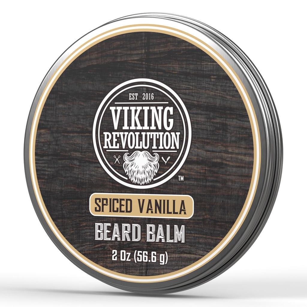 Viking Revolution Spiced Vanilla Beard Balm - Beard Butter with Argan Oil, Beard Softener for Men with Jojoba Oil - Beard Moisturizer for Men with Beeswax - Beard Wax for Men (2oz, 1 Pack)