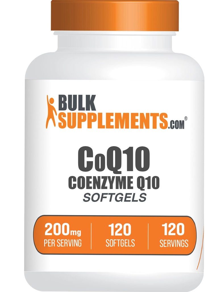 BulkSupplements.com CoQ10 200mg Softgels - for Heart Health, Coenzyme Q10 200mg Supplement, Gluten Free, 1 Softgel per Serving, 120 Count (Pack of 1)