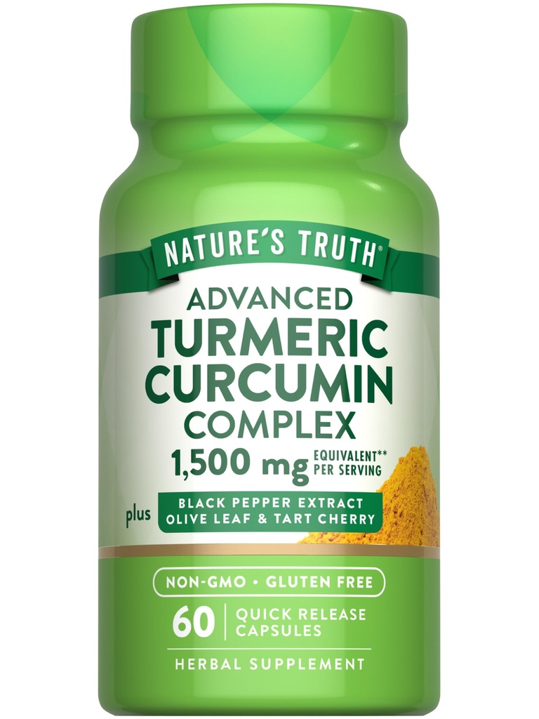 Nature's Truth Turmeric Curcumin | 60 Capsules | with Black Pepper Extract, Olive Leaf & Tart Cherry | Non-GMO & Gluten Free Supplement