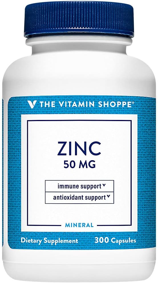 Zinc 50mg Supports Healthy Immune Function Eye Health, Highly Absorbable, Antioxidant Supplement Daily Serving, Gluten Dairy Free (300 Capsules) by The Vitamin Shoppe