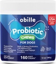 Probiotics for Dogs 160 Chews 12 oz – Supports Gut & Digestion Health, Immune System, Upset Stomach & Gas, Metabolism, Constipation, Diarrhea & Loose Stool, Itchy Skin and Ears & Allergies