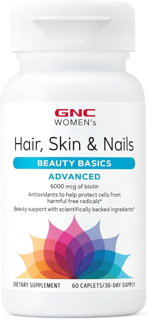 GNC Women's Advanced Hair, Skin & Nails Daily Multivitamin Blend for Women, Clinically Studied Beauty Support Containing Biotin, Hyaluronic Acid, Collagen, Lutein, 60 Caplets