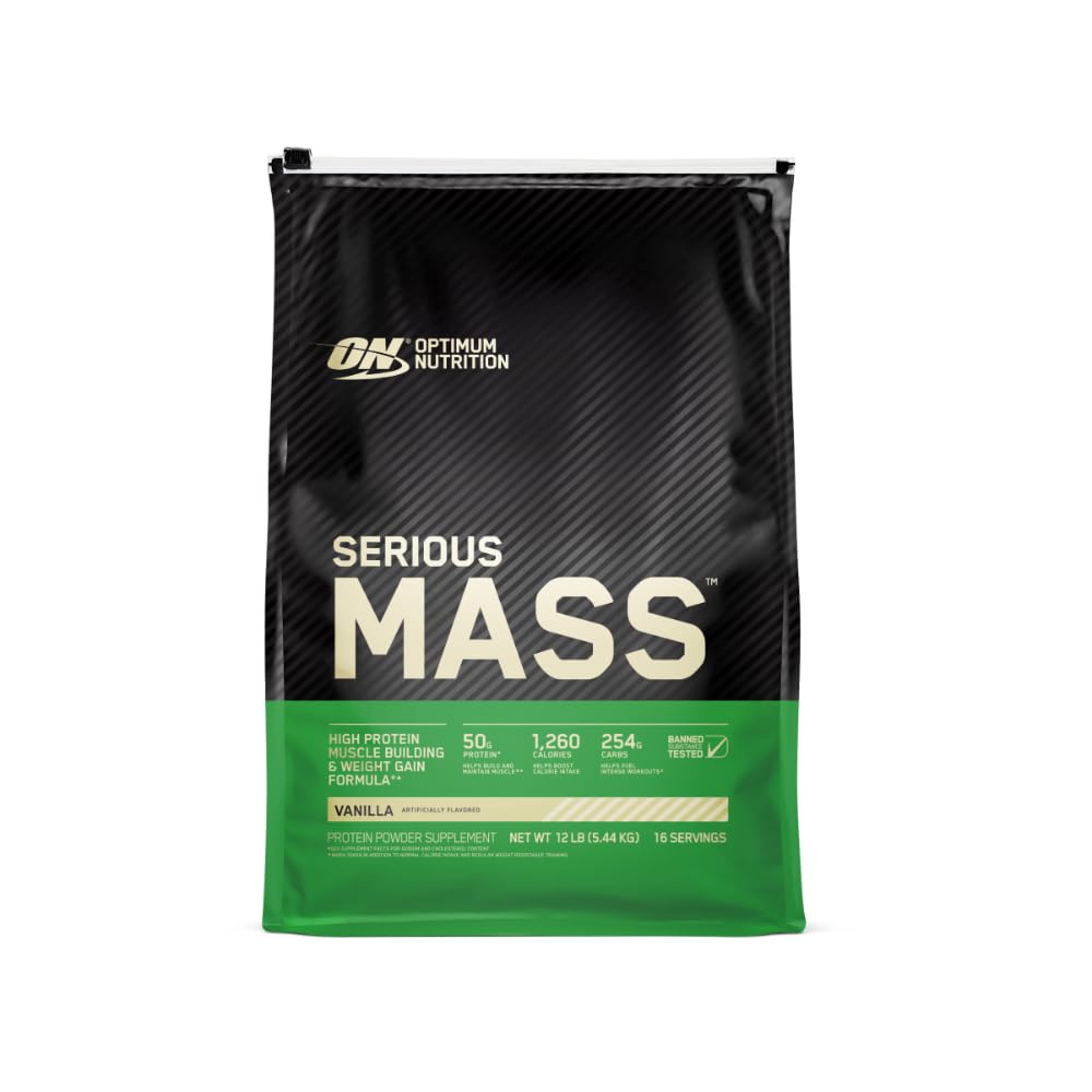 Optimum Nutrition Serious Mass Weight Gainer Protein Powder, Vitamin C and Zinc for Immune Support, Vanilla, 12 Pound (Packaging May Vary)