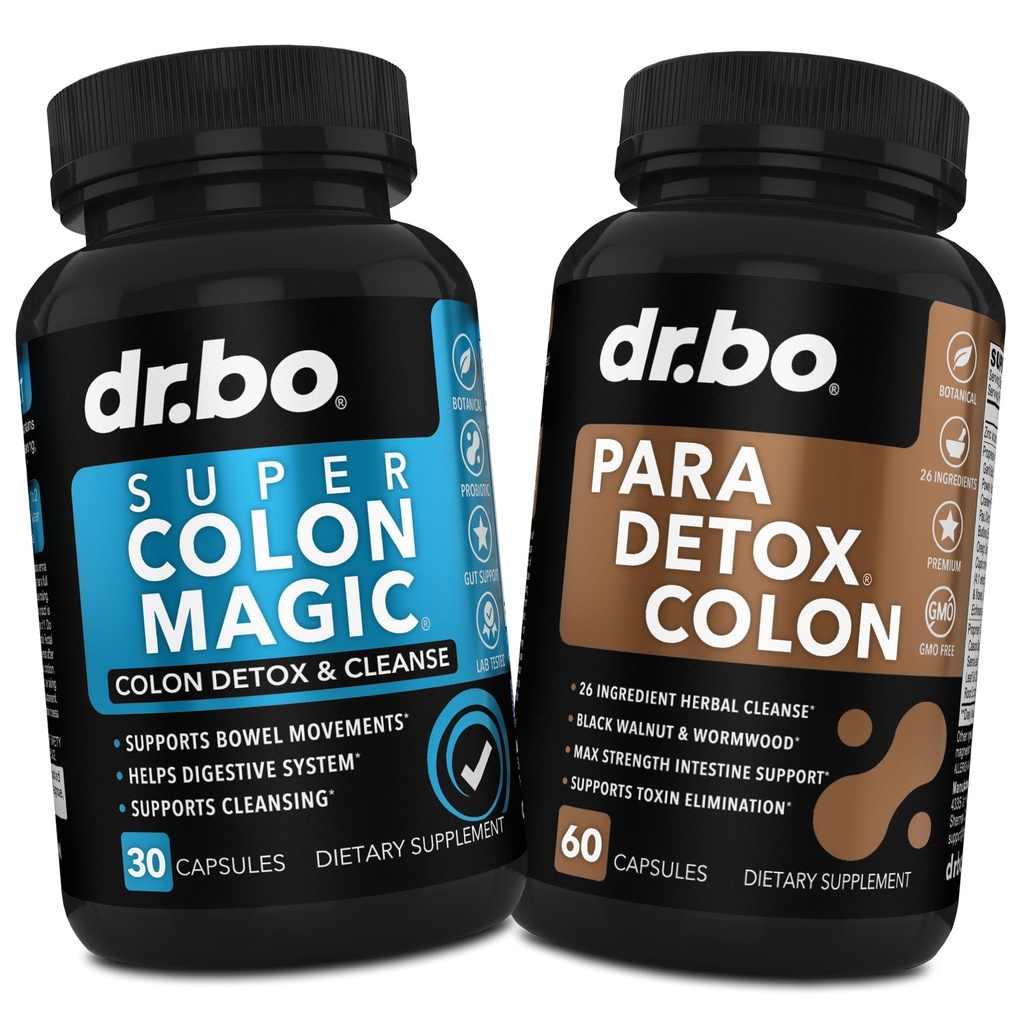 DR. BO Colon Cleanser Detox & Body Cleanse - 15 Day Colon Cleanse Pills with Probiotic & Intestinal Guard Cleanser - Poop Bowel Movement Supplements for Intestinal Stomach Bloating Gut Loss Support