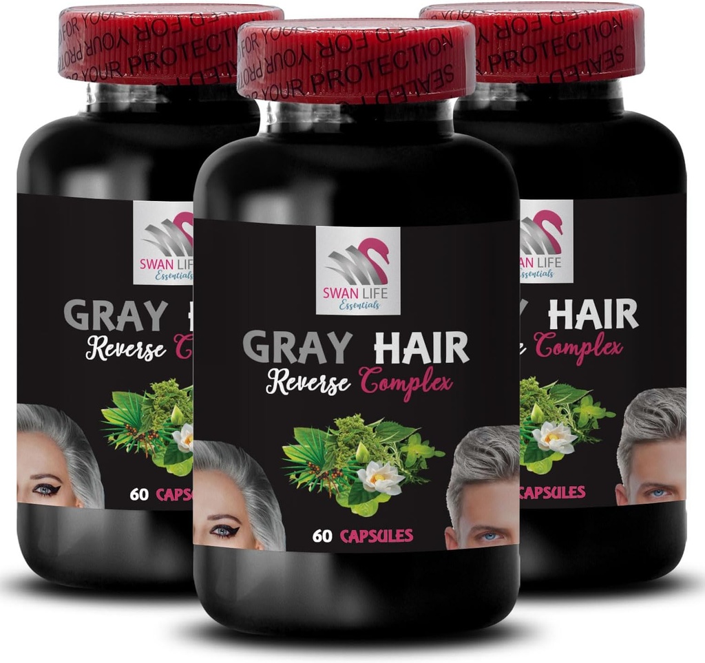 Youthful Tone - Gray Hair Reverse - Biotin, Horsetail Aerial Parts, Saw Palmetto Berries, PABA, Natural Hair Complex, Stinging Nettle Root, Hair Rejuvenation, Youthful Hair 3 Bottles 180 Capsules