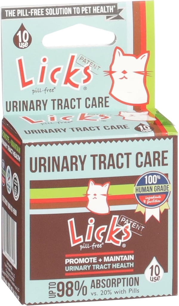 Licks Pill-Free Cat Urinary Tract Care - Cat UTI Care and Prevention Gel Packets - Urinary Tract Infection Supplement for Cats - Omega 3 Fish Oil and L-Lysine Supplement - Gel Packets - 10 Use