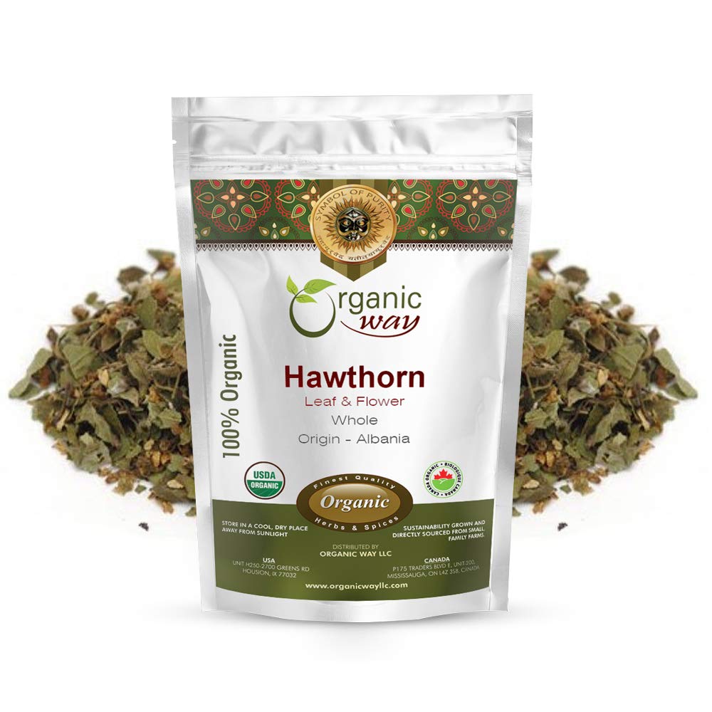 Organic Way Hawthorn Leaf and Flower Whole (Crataegus monogyna) - Herbal Tea | European Wild-Harvest | Organic, Kosher & USDA Certified | Non GMO & Gluten Free | Origin - Albania (1 LBS / 16 Oz)
