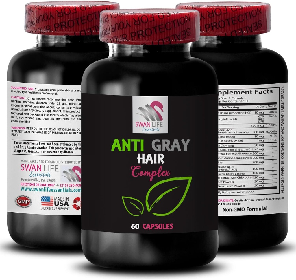 Anti gray hair pills - ANTI GRAY HAIR COMPLEX - Gray hair reversal, Color revival, Hair tone, Color vitality booster, Fresh color, Anti gray hair supplement, Hair transformation 1 Bottle 60 Capsules