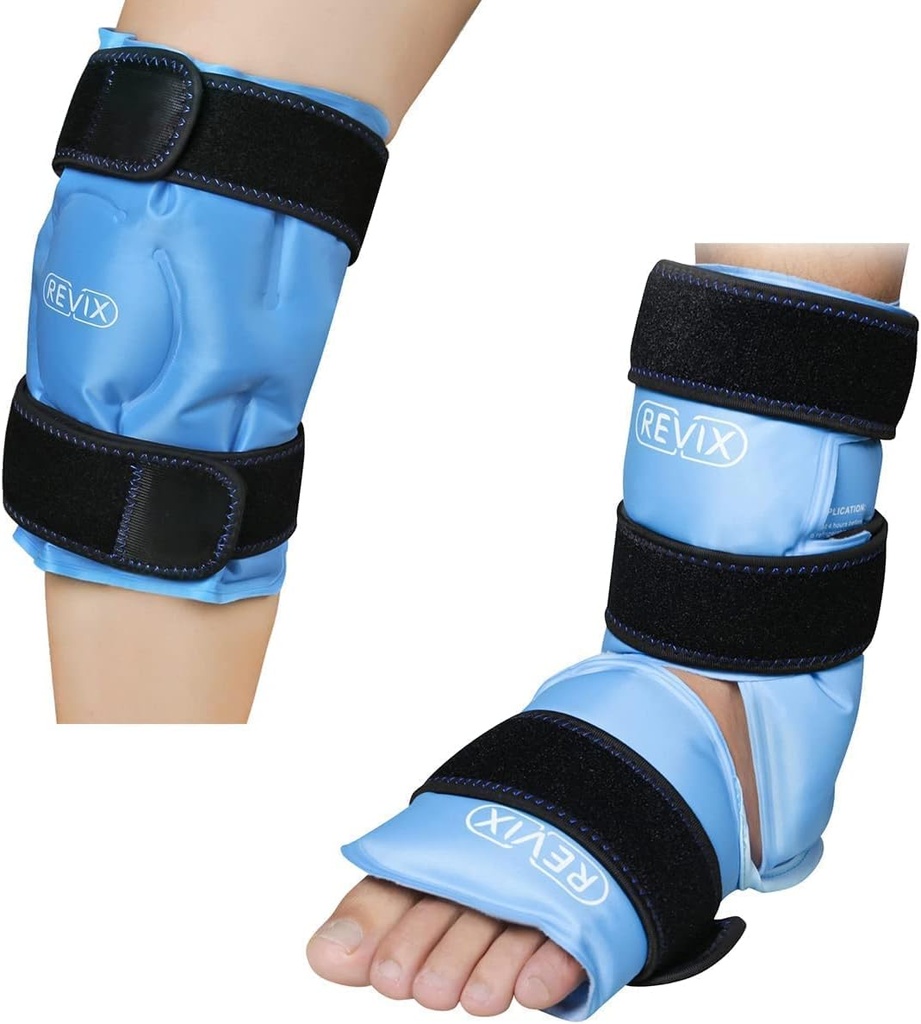 REVIX Ankle Ice Pack Wrap for Injuries Reusable and REVIX Ice Pack for Knee Pain Relief, Reusable Gel Ice wrap for Leg Injuries