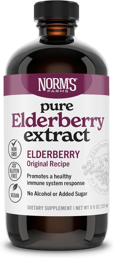 Norm’s Farms Pure Elderberry Extract - Made from Only Elderberries in USA - Immune, Antioxidant Support, No Added Sugar, Additives, Vegan, Gluten-Free, Non-GMO, Elderberry Tincture Alcohol Free - 8 Oz