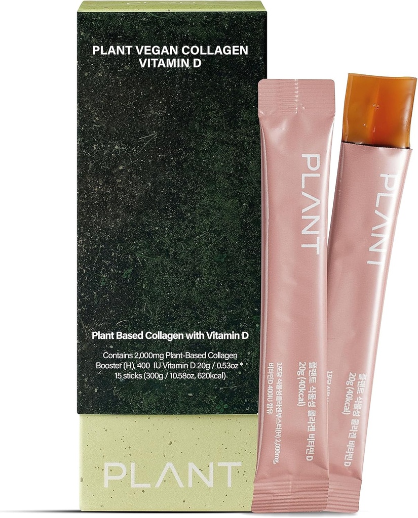 Vegan Collagen with Vitamin D3 (15 Sticks) - Plant-Based Collagen Jelly Supplement, Low-Molecular Collagen Peptides, Korean Skincare. Citrus Yuzu Flavor.