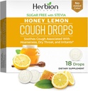 HERBION Naturals Cough Drops, Sugar-Free with Stevia, Dietary Supplement, Soothes Cough, for Adults & Children Over 6 Years, 25 Drops Each (18 Count (Pack of 1), Honey Lemon)