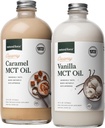 Natural Force Creamy Vanilla + Creamy Caramel MCT Oil Bundle – Gluten-Free, Non GMO, Emulsified Flavored MCTs from Organic Coconuts – Keto, Paleo, and Vegan – 2x 16 Ounce Glass Bottles