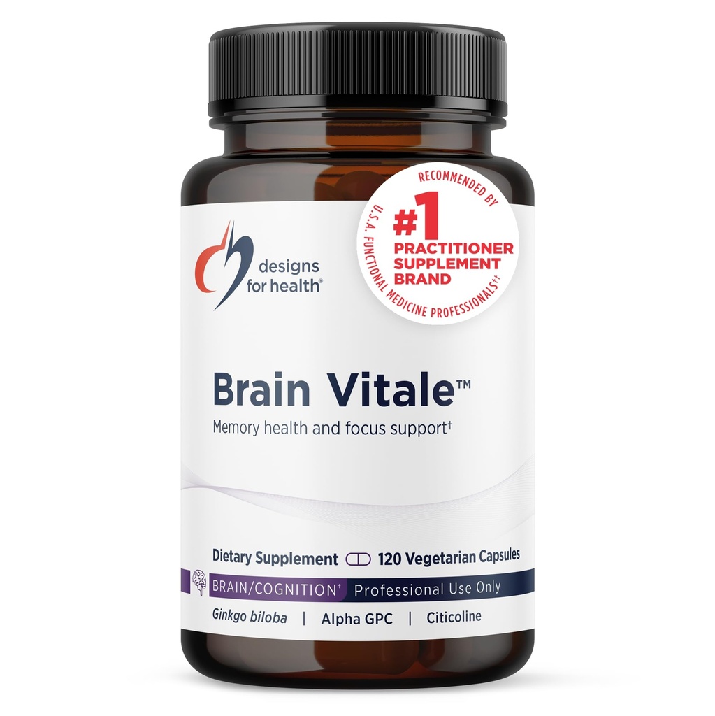 Designs for Health Brain Vitale - Supports Focus, Memory, and Stress with Nootropic Blend of Choline, Citicoline, Phosphatidylserine, Ginkgo Biloba, and Alpha GPC - Gluten Free, Vegan (120 Capsules)​