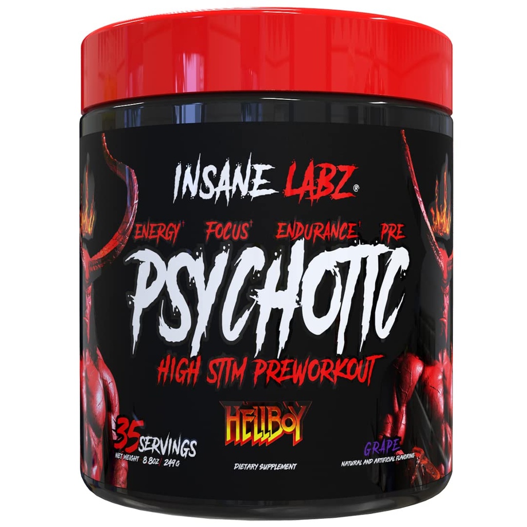 Insane Labz Hellboy Edition, High Stimulant Pre Workout Powder and NO Booster with Beta Alanine, L Citrulline, and Caffeine, Boosts Focus, Energy, Endurance, Nitric Oxide Levels, 35 Srvgs, Grape