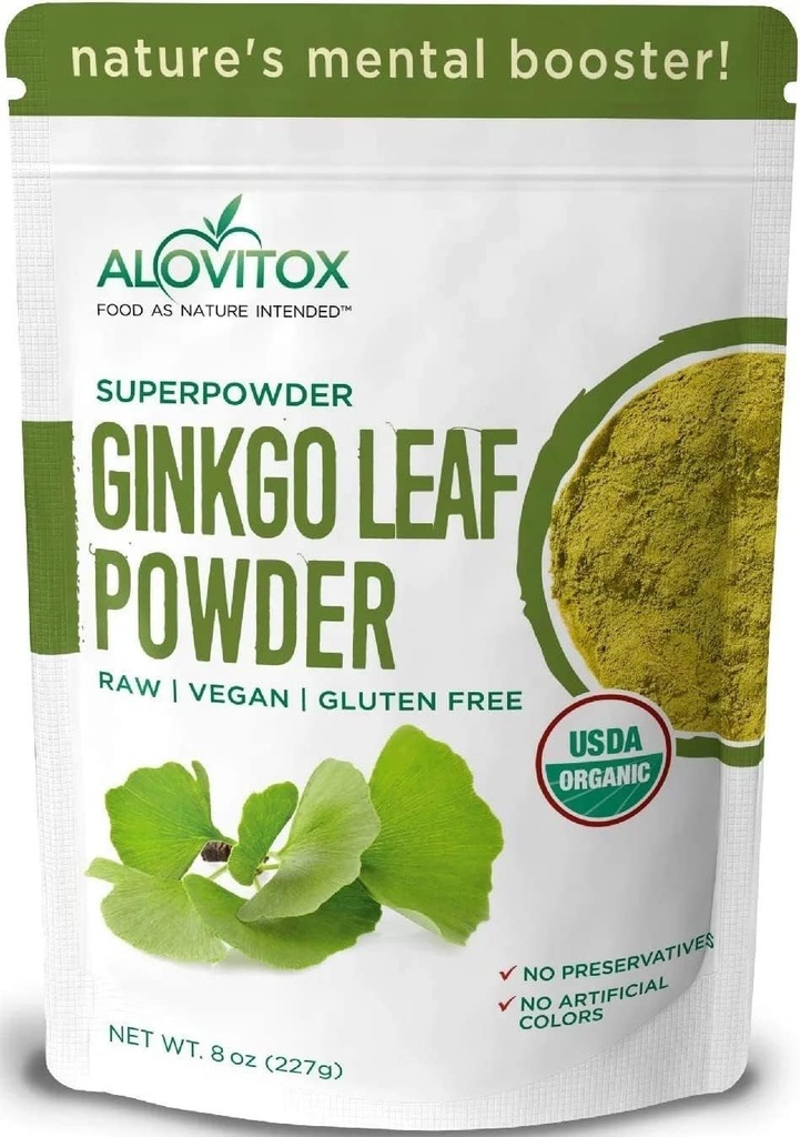 Ginkgo Biloba Leaf Powder 8oz - Ginkgo Biloba Tea Supports Healthy Aging, Memory, Focus, Mood & Concentration - 100% Natural Ginko Leaf Extract, Vegan, Non GMO & Certified Organic Ginkgo Leaf Powder