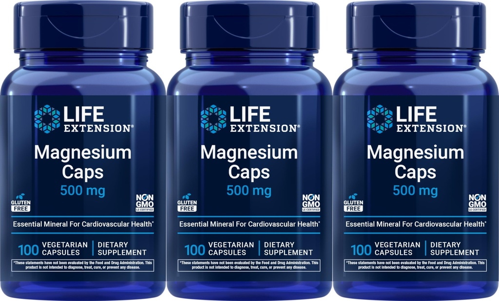 Life Extension Magnesium 500 mg, 100 Vegetarian Capsules (Pack of 3)