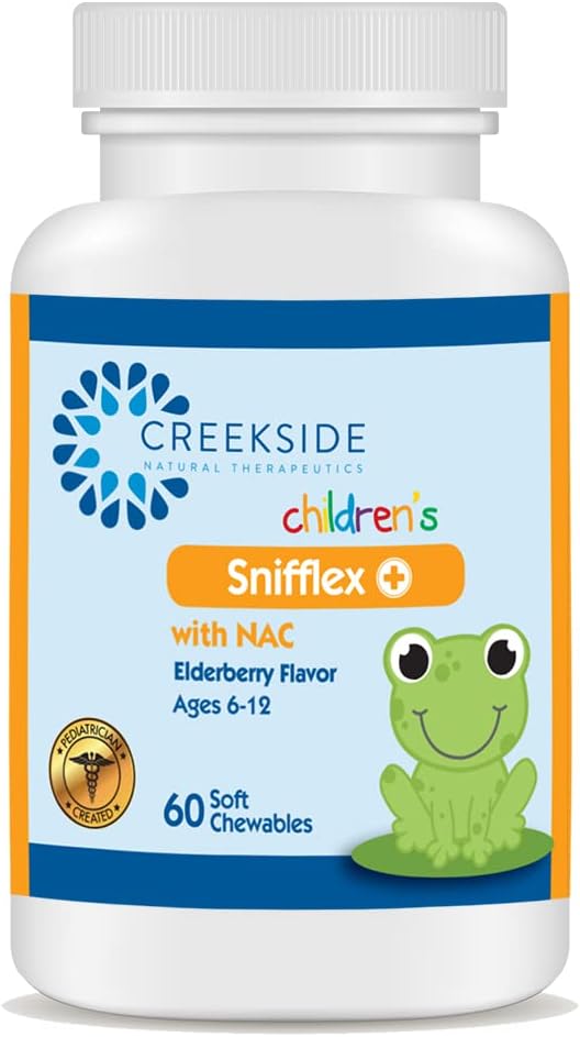 Creekside Naturals Snifflex, Children's Sinus & Respiratory Support, Elderberry for Immune Health, Pediatrician Formulated with NAC, Quercetin & Bromelain, Zero Sugar, Vegan, 60 Soft Chewables