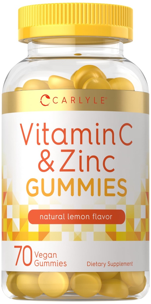 Carlyle Vitamin C and Zinc Gummies | 70 Count | Lemon Flavor | Vegan, Non-GMO, and Gluten Free Supplement