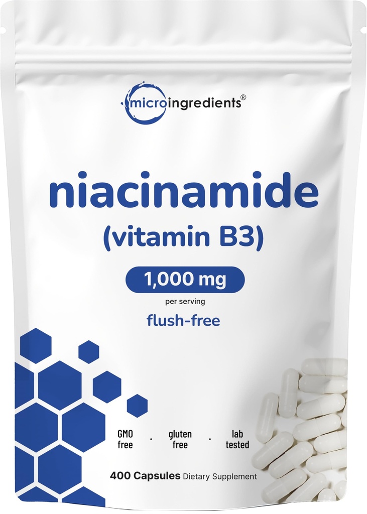 Vitamin B3 Niacinamide 500mg Per Capsule, 400 Capsules | 1,000mg Flush Free Niacin Per Serving, Essential B Vitamin Supplement | Non-GMO, Gluten Free