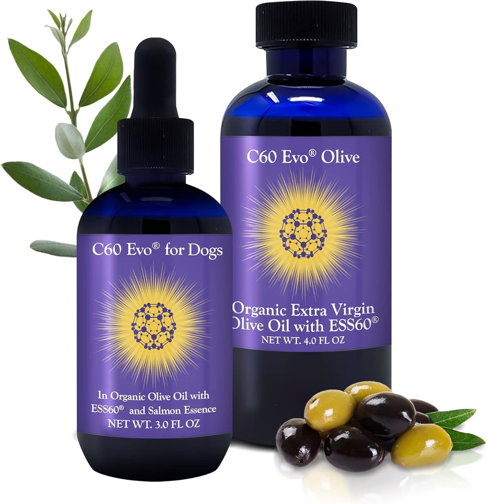 C60 EVO Dog Lover Set - A Bottle for Each of You, Pure ESS60 in Extra Virgin Olive Oil for Humans and Canines, Dog Supplements, Must-Have Pet Supplies and Dog Products