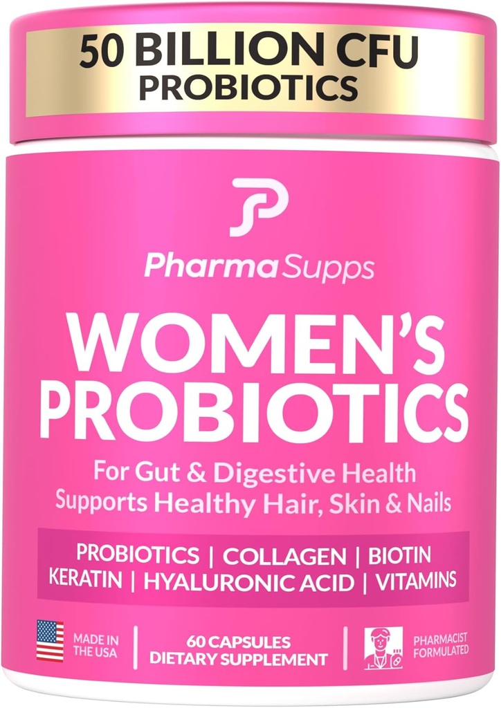 Advanced Women's Probiotics for Gut Health with Hair, Skin, & Nails Vitamins Support - 50 Billion CFU w/Collagen, Biotin & Keratin - Probiotic Supplement for Digestive Health & Bloating Relief.