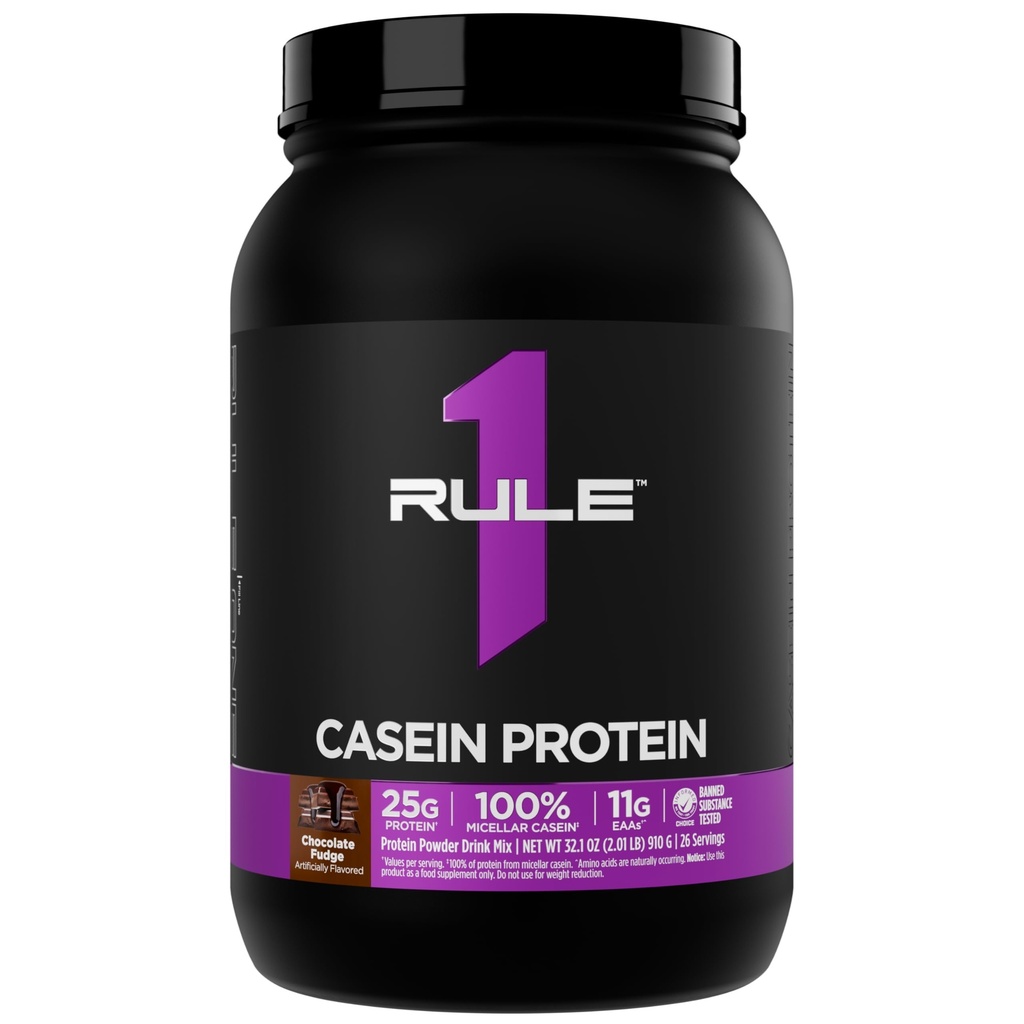 Rule 1 Proteins Casein Protein - 25g Protein and 11g EAAs Per Serving from Slow-Release Micellar Casein for Overnight Recovery and Sustained Delivery Between Meals (2 Pounds, Chocolate Fudge)