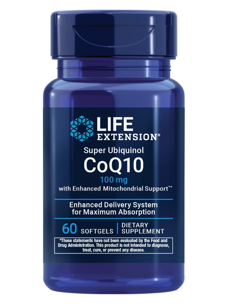 Life Extension Super Ubiquinol CoQ10 with Enhanced Mitochondrial Support, Potent Heart Health & Cellular Energy Production Support, Ultra-absorbable, Gluten-Free, Non-GMO, 100 mg, 60 softgels