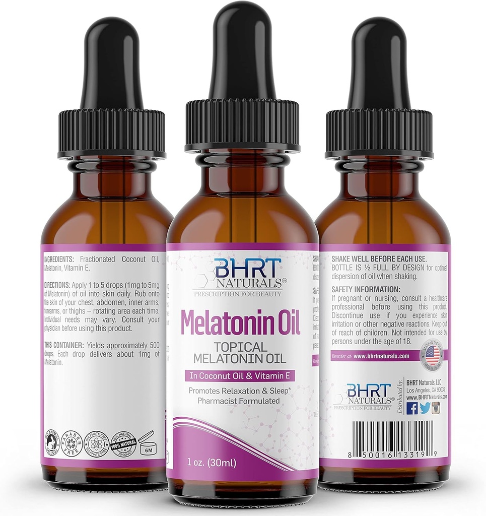– Topical Liquid Melatonin Oil - Natural Sleep Aid -Essential Oil Blends– Natural Melatonin – Helps in Sleep & Relaxation –Alcohol & Gluten Free – Organic Melatonin for Adults (1 Bottle)