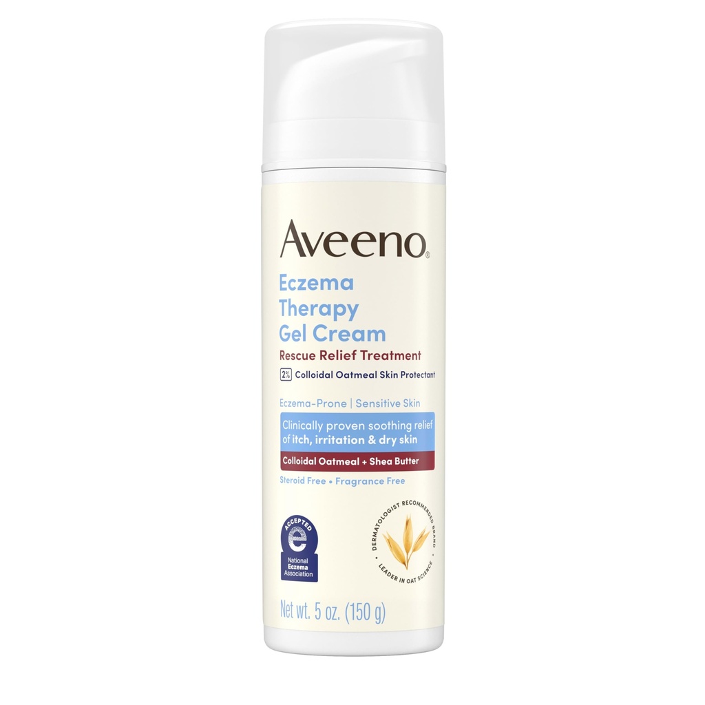 Aveeno Eczema Therapy Rescue Relief Treatment Gel Cream, Daily 2% Colloidal Oatmeal Skin Protectant Formula Instantly Soothes & Cools Itchy Dry Skin Flare-Ups, Steroid & Fragrance Free, 5.0 oz