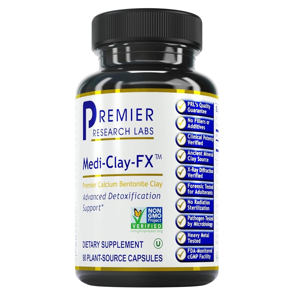 Premier Research Labs Medi-Clay-FX: Bentonite Clay Capsules for Detoxification | Food Grade Smectite Supplement | Absorb Toxins, Supports Cellular Health and Mold Detox - 90 Capsules