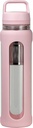 20oz Glass Water Bottle with Silicone Sleeve, 600ml Mug with 2 Tier Lid (Wide Mouth and Small Mouth Straight Drinking) with Tea Leak Bottle - Gym Yoga Outdoor Activities (Pink)