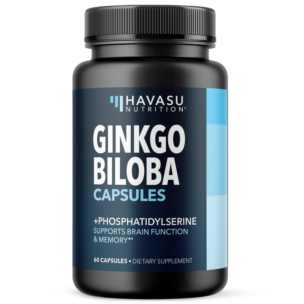 Ginkgo Biloba 120mg with Phosphatidylserine - Nootropic Brain Health, Memory, and Focus Supplement - Supports Cognitive Function, Mental Clarity, and Alertness - 60 Non-GMO Capsules, 2 Month Supply