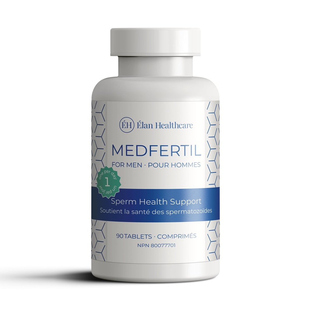 Medfertil for Men Dietary Supplement (90 ct) with L-Carnitine, Vitamin C, E, B12, Folate, Zinc, Selenium, and Co-Q10 / Once a Day Tablet/ 3 Month Supply/Elan Healthcare