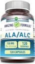 Amazing Formulas ALA/ALC (Alpha Lipoic Acid/Acetyl L-Carnitine) Supplement | 750 Mg Per Serving | Capsules | Non-GMO | Gluten-Free | Made in USA (1 Pack, 120 Count)
