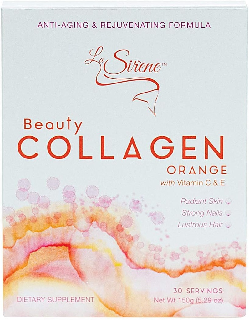 Orange Beauty Collagen (Marine), Type 1 - with Vitamin C, E, CoQ10 and Pre-Biotic's - Premium Anti-Aging Supplement Powder for Skin, Hair & Nails - Made in Japan