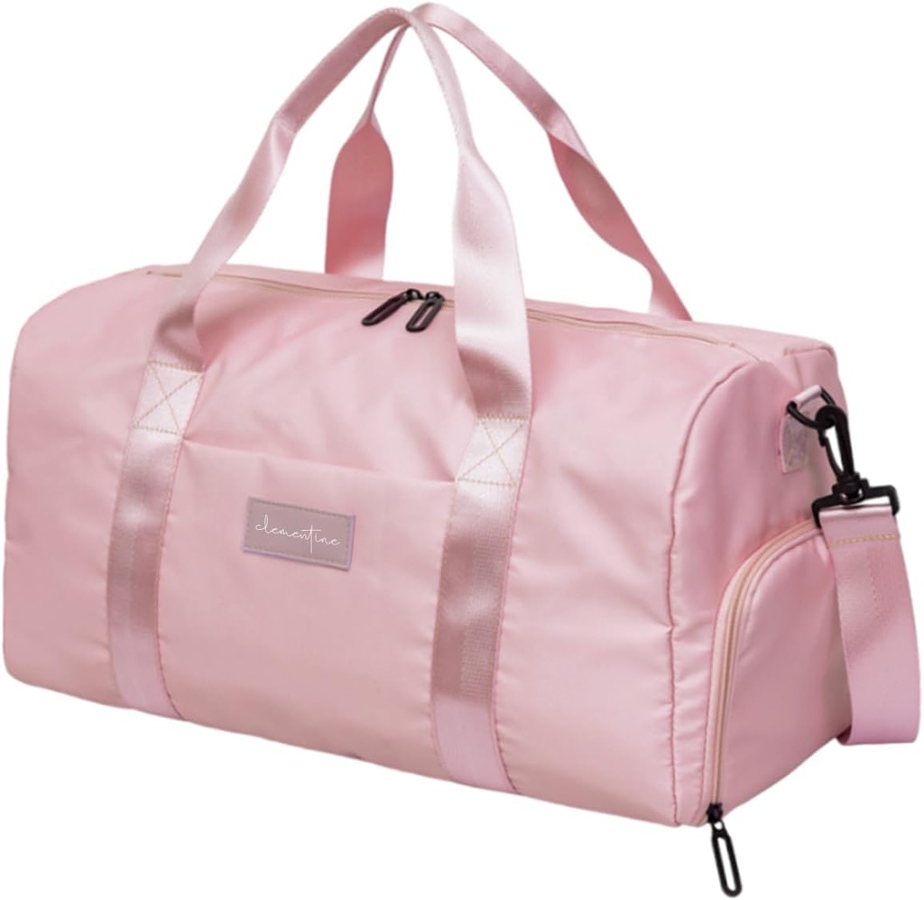 Gym Bag for Women with Shoe Compartment and Wet Pocket | Small Durable Lightweight Gym Duffle Bag with Motivational Quote and Graphic Designs | Great for Exercise and Overnights | Pink