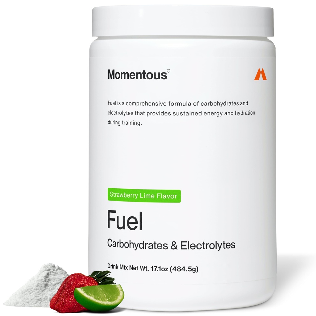 Momentous Fuel Intra-Workout Energy & Hydration Drink Mix - Powder for Sustained Energy During Workouts - NSF Certified for Sport - GMO- & Gluten-Free - 15 Servings - Strawberry Lime