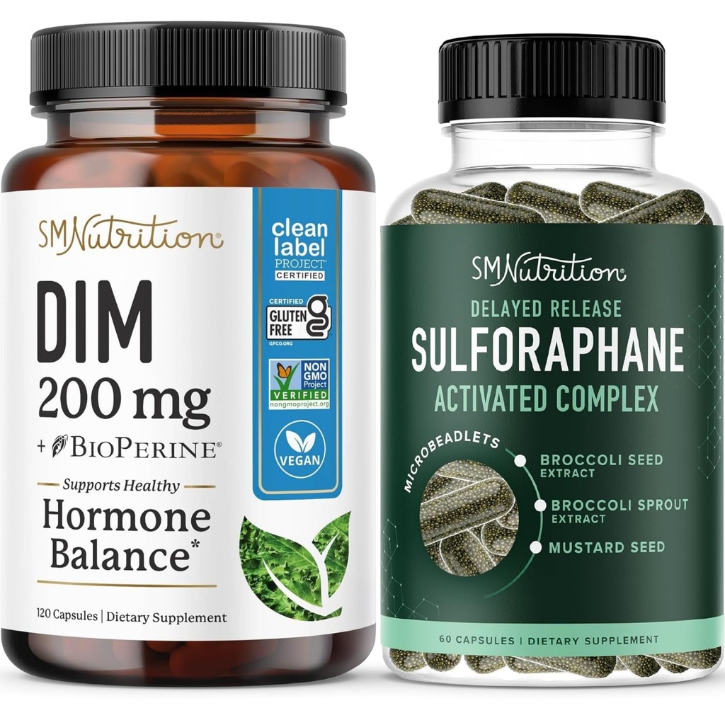 Sulforaphane Complex with 200mg DIM Supplement for Enhanced Estrogen Balance for Women | Advanced Microbeadlet Technology Hormone Balance (60 Servings) with Diindolylmethane Capsules (120 Servings)