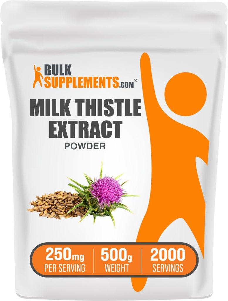BulkSupplements.com Milk Thistle Extract Powder - Herbal Supplement, Milk Thistle Supplement - Gluten Free, 250mg per Serving, 500g (1.1 lbs) (Pack of 1)