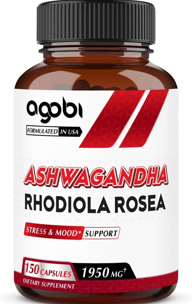 agobi Ashwagandha Supplement with Rhodiola Rosea 1950mg - High Concentrated Extract for Immune System, Strength, Energy Production, Focus & Overall Health - 150 Capsules