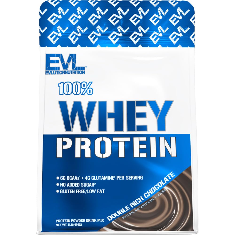 Evlution Nutrition 100% Whey Protein, 25g of Whey Protein, 6g of BCAAs, 4g of Glutamine, Gluten Free (1 LB, Double Rich Chocolate)